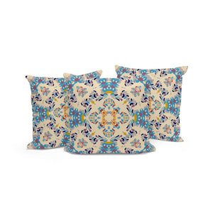 HomeRoots Set of Three 16" Blue and Off-White Geometric Throw Pillows for Indoor & Outdoor Comfort & Style 535967