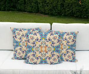 HomeRoots Set of Three 16" Blue and Off-White Geometric Throw Pillows for Indoor & Outdoor Comfort & Style 535967