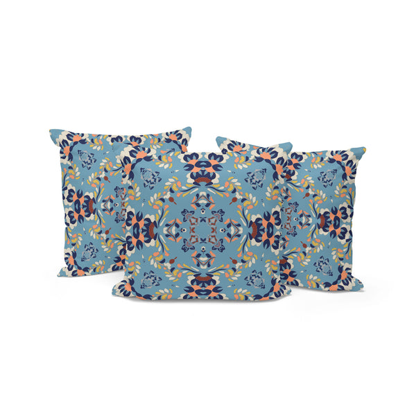 Homeroots Set Of Three 16" X 16" Blue And Gray Geometric Indoor Outdoor Throw Pillow  Polyester 535968