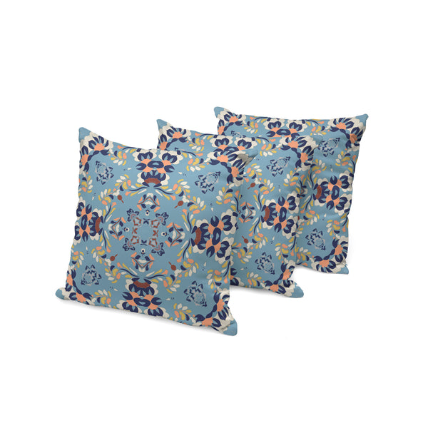 Homeroots Set Of Three 16" X 16" Blue And Gray Geometric Indoor Outdoor Throw Pillow  Polyester 535968