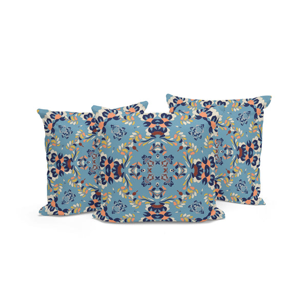Homeroots Set Of Three 16" X 16" Blue And Gray Geometric Indoor Outdoor Throw Pillow  Polyester 535968