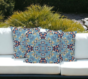 Homeroots Set Of Three 16" X 16" Blue And Gray Geometric Indoor Outdoor Throw Pillow  Polyester 535968