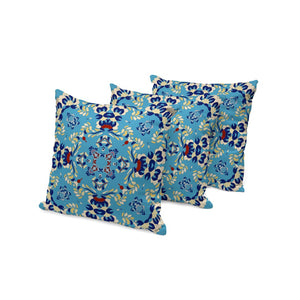 HomeRoots Set of Three 16" Geometric Throw Pillows - Vibrant Blue & Yellow for Indoor/Outdoor Style & Comfort 535969