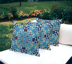 HomeRoots Set of Three 16" Geometric Throw Pillows - Vibrant Blue & Yellow for Indoor/Outdoor Style & Comfort 535969