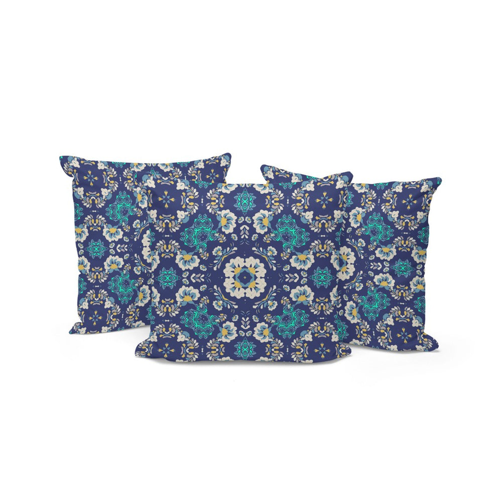 HomeRoots Set of Three Blue & White Botanical Throw Pillows - Stylish Indoor/Outdoor Cushions for Comfort 535970