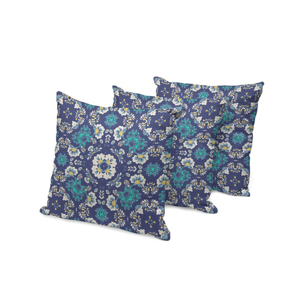 HomeRoots Set of Three Blue & White Botanical Throw Pillows - Stylish Indoor/Outdoor Cushions for Comfort 535970