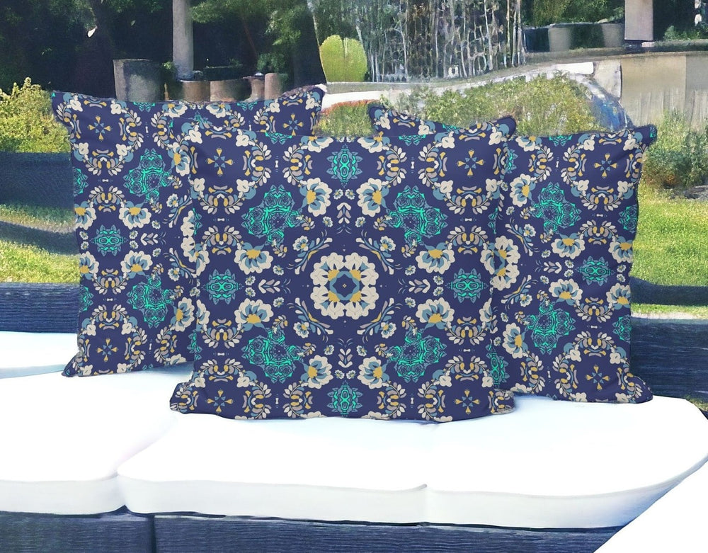 HomeRoots Set of Three Blue & White Botanical Throw Pillows - Stylish Indoor/Outdoor Cushions for Comfort 535970