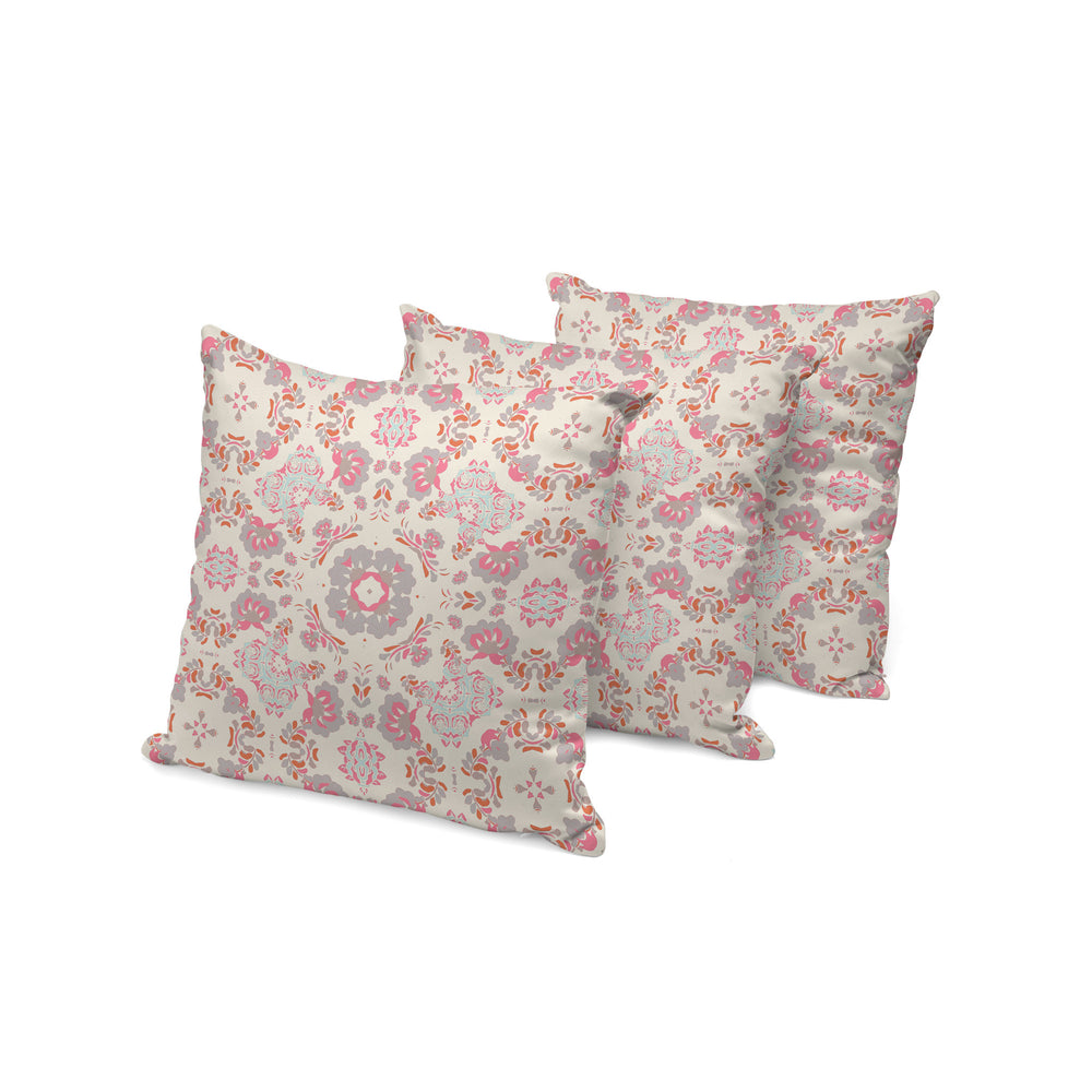 Homeroots Set Of Three 16" X 16" Pink And White Botanical Indoor Outdoor Throw Pillow  Polyester 535971