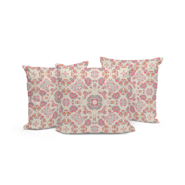 Homeroots Set Of Three 16" X 16" Pink And White Botanical Indoor Outdoor Throw Pillow  Polyester 535971