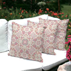 Homeroots Set Of Three 16" X 16" Pink And White Botanical Indoor Outdoor Throw Pillow  Polyester 535971