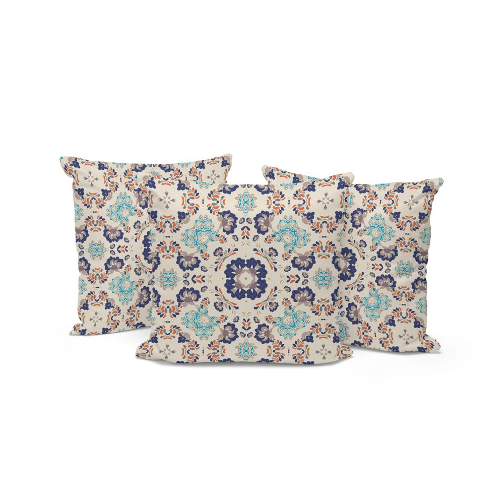 HomeRoots Set of Three 16" Indoor/Outdoor Throw Pillows – Stylish Blue & Off-White Botanical Design Decor 535972