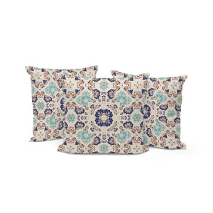 HomeRoots Set of Three 16" Indoor/Outdoor Throw Pillows – Stylish Blue & Off-White Botanical Design Decor 535972