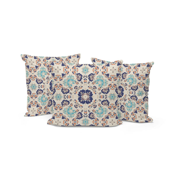 HomeRoots Set of Three 16" Indoor/Outdoor Throw Pillows – Stylish Blue & Off-White Botanical Design Decor 535972