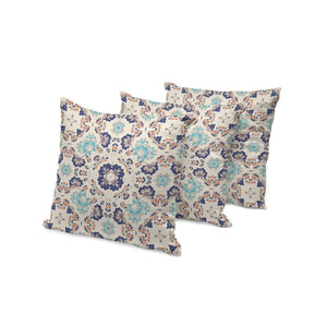 HomeRoots Set of Three 16" Indoor/Outdoor Throw Pillows – Stylish Blue & Off-White Botanical Design Decor 535972