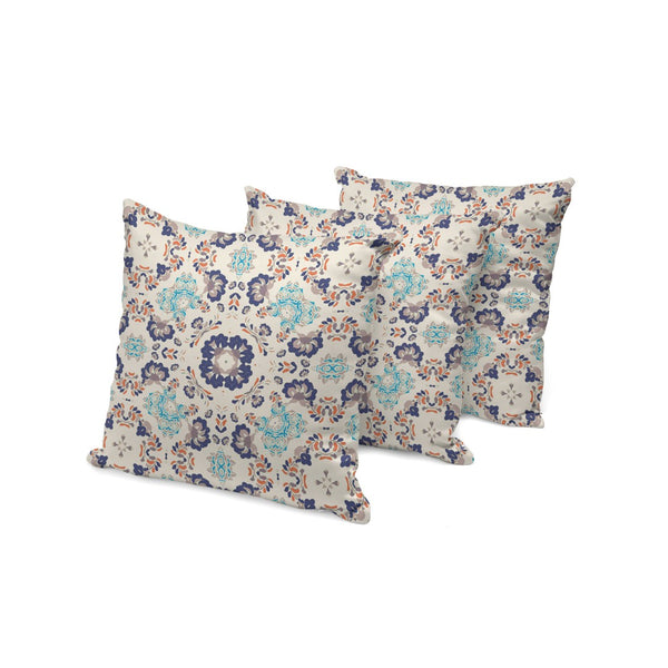 HomeRoots Set of Three 16" Indoor/Outdoor Throw Pillows – Stylish Blue & Off-White Botanical Design Decor 535972