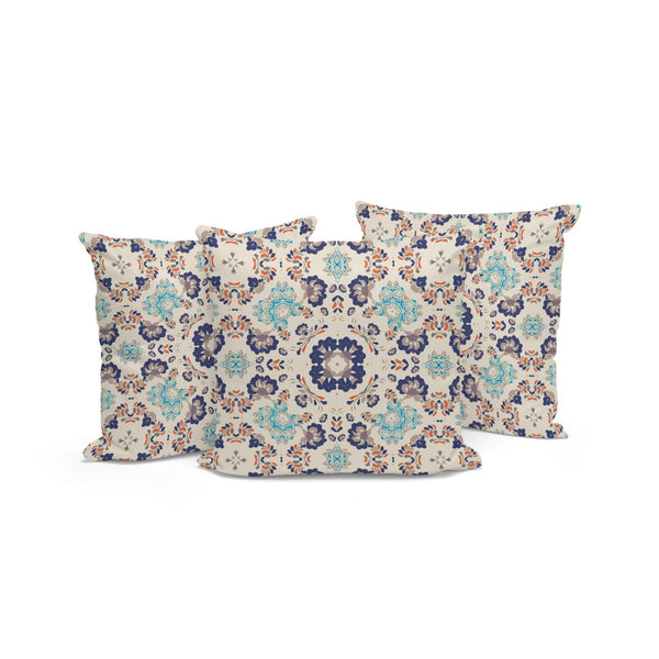 HomeRoots Set of Three 16" Indoor/Outdoor Throw Pillows – Stylish Blue & Off-White Botanical Design Decor 535972