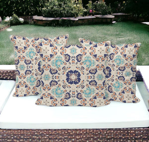 HomeRoots Set of Three 16" Indoor/Outdoor Throw Pillows – Stylish Blue & Off-White Botanical Design Decor 535972