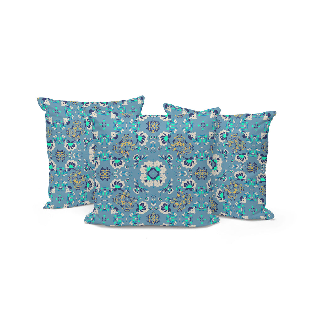 Homeroots Set Of Three 16" X 16" Blue And Green Botanical Indoor Outdoor Throw Pillow  Polyester 535973