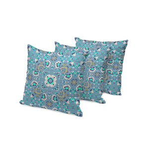 Homeroots Set Of Three 16" X 16" Blue And Green Botanical Indoor Outdoor Throw Pillow  Polyester 535973