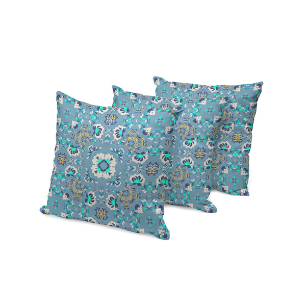 Homeroots Set Of Three 16" X 16" Blue And Green Botanical Indoor Outdoor Throw Pillow  Polyester 535973