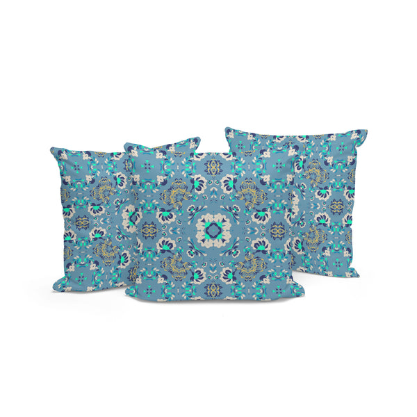 Homeroots Set Of Three 16" X 16" Blue And Green Botanical Indoor Outdoor Throw Pillow  Polyester 535973