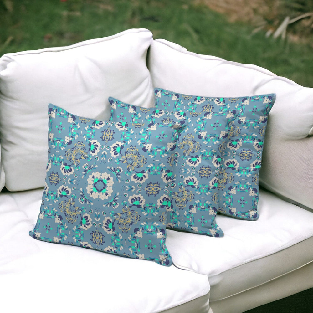 Homeroots Set Of Three 16" X 16" Blue And Green Botanical Indoor Outdoor Throw Pillow  Polyester 535973