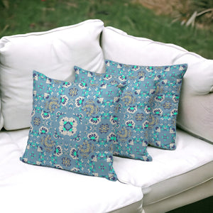 Homeroots Set Of Three 16" X 16" Blue And Green Botanical Indoor Outdoor Throw Pillow  Polyester 535973