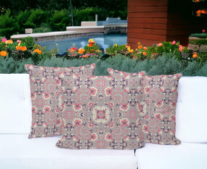 HomeRoots Set of Three 16" Pink & Ivory Botanical Throw Pillows – Stylish Indoor/Outdoor Cushions for Comfort 535974