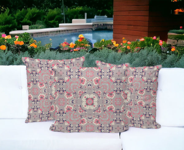 HomeRoots Set of Three 16" Pink & Ivory Botanical Throw Pillows – Stylish Indoor/Outdoor Cushions for Comfort 535974