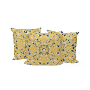 HomeRoots Set of Three 16" Blue and Yellow Botanical Throw Pillows for Indoor and Outdoor Vibrant Décor 535975