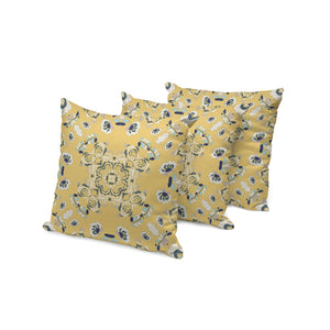 HomeRoots Set of Three 16" Blue and Yellow Botanical Throw Pillows for Indoor and Outdoor Vibrant Décor 535975