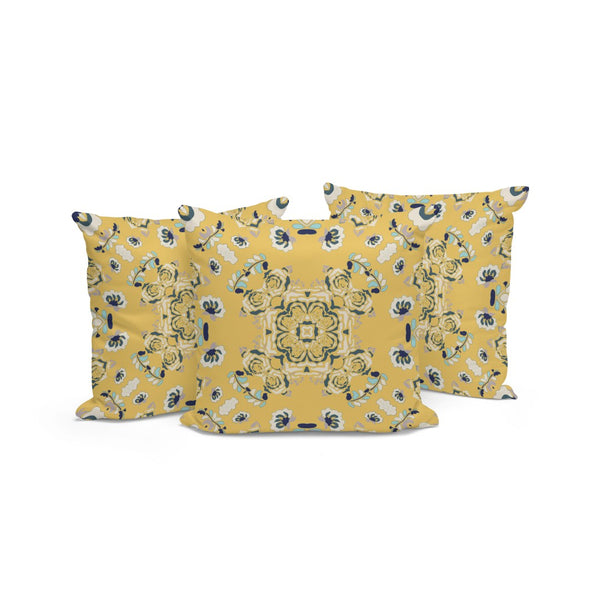 HomeRoots Set of Three 16" Blue and Yellow Botanical Throw Pillows for Indoor and Outdoor Vibrant Décor 535975