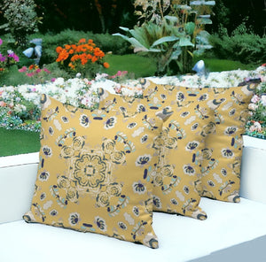 HomeRoots Set of Three 16" Blue and Yellow Botanical Throw Pillows for Indoor and Outdoor Vibrant Décor 535975