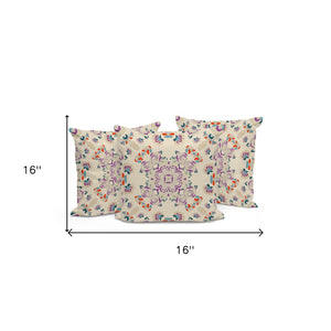 HomeRoots Set of Three Floral Throw Pillows - 16" Blue & Off-White Cushions for Indoor/Outdoor Comfort 535976