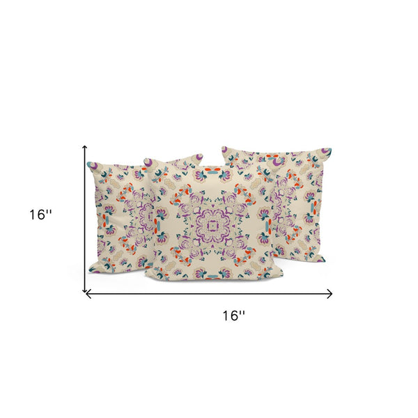 HomeRoots Set of Three Floral Throw Pillows - 16" Blue & Off-White Cushions for Indoor/Outdoor Comfort 535976
