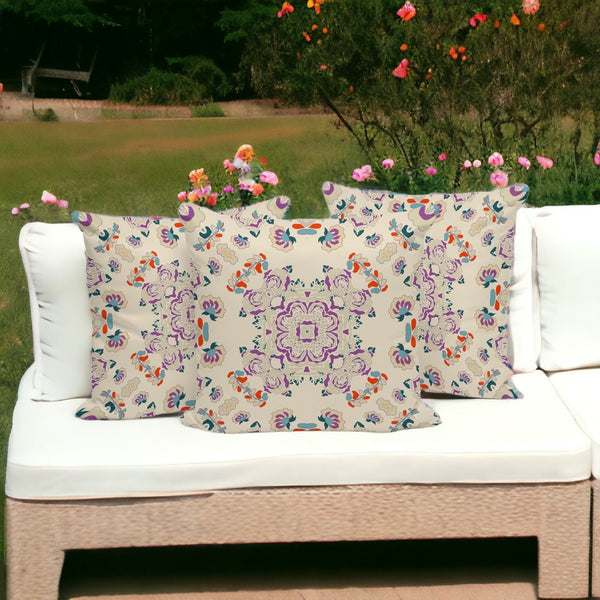 HomeRoots Set of Three Floral Throw Pillows - 16" Blue & Off-White Cushions for Indoor/Outdoor Comfort 535976