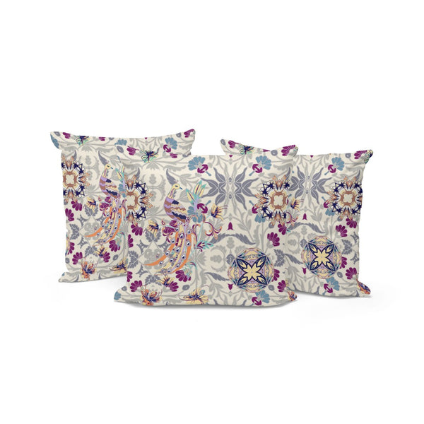 HomeRoots Set of Three 16" Pink & White Peacock Throw Pillows - Indoor/Outdoor Comfort with Charming Style 535991