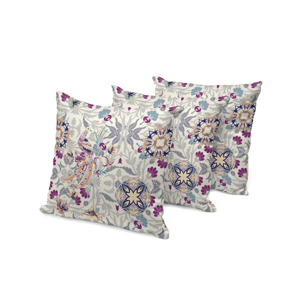 HomeRoots Set of Three 16" Pink & White Peacock Throw Pillows - Indoor/Outdoor Comfort with Charming Style 535991