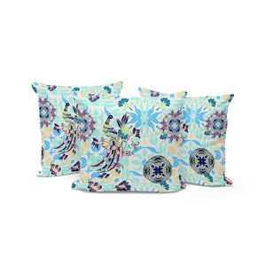 HomeRoots Set of Three Stylish Blue and White Peacock Throw Pillows for Indoor and Outdoor Elegance 535993