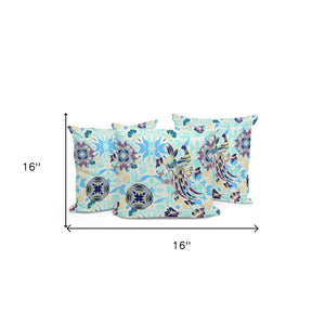 HomeRoots Set of Three Stylish Blue and White Peacock Throw Pillows for Indoor and Outdoor Elegance 535993
