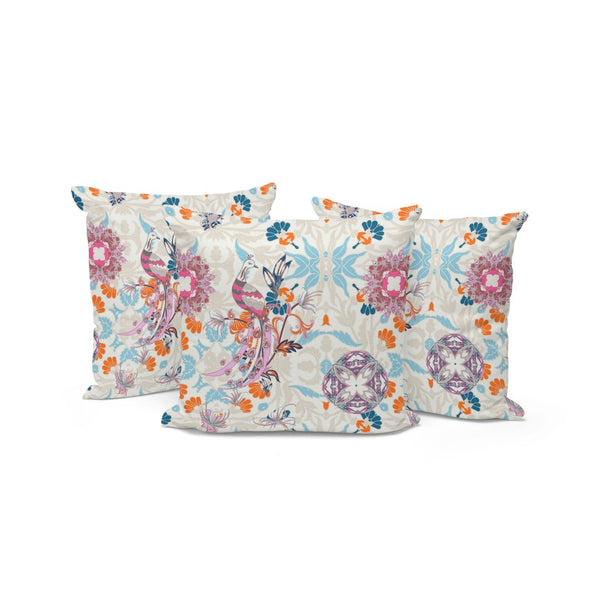 HomeRoots Set of Three Peacock Throw Pillows - 16" Blue & Off-White Indoor/Outdoor Accents for Stylish Decor 535994