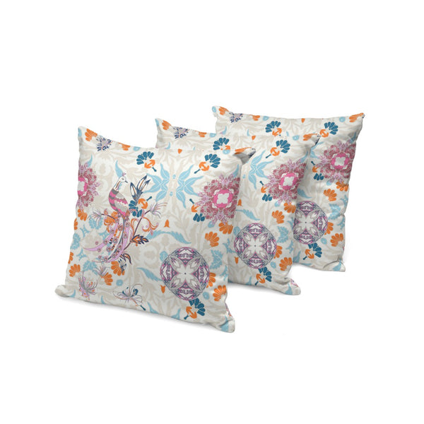 HomeRoots Set of Three Peacock Throw Pillows - 16" Blue & Off-White Indoor/Outdoor Accents for Stylish Decor 535994