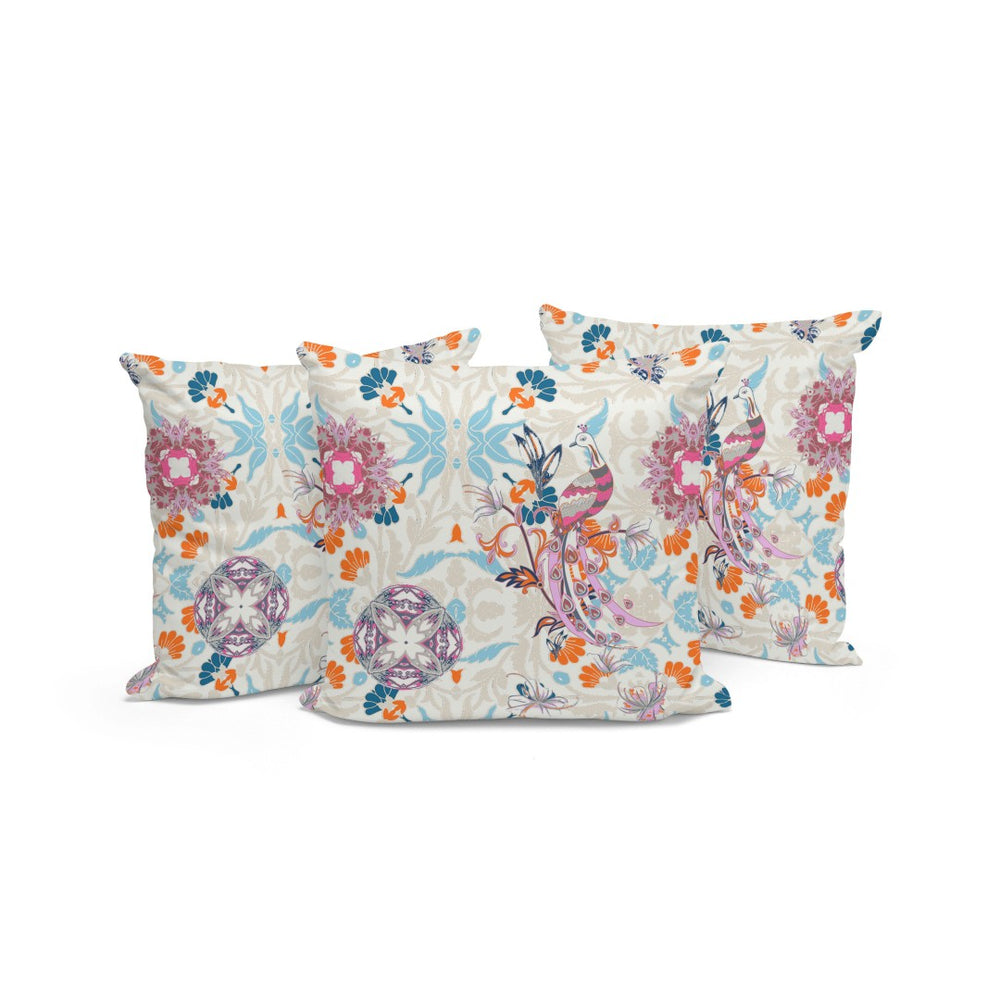 HomeRoots Set of Three Peacock Throw Pillows - 16" Blue & Off-White Indoor/Outdoor Accents for Stylish Decor 535994
