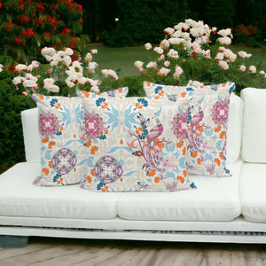 HomeRoots Set of Three Peacock Throw Pillows - 16" Blue & Off-White Indoor/Outdoor Accents for Stylish Decor 535994