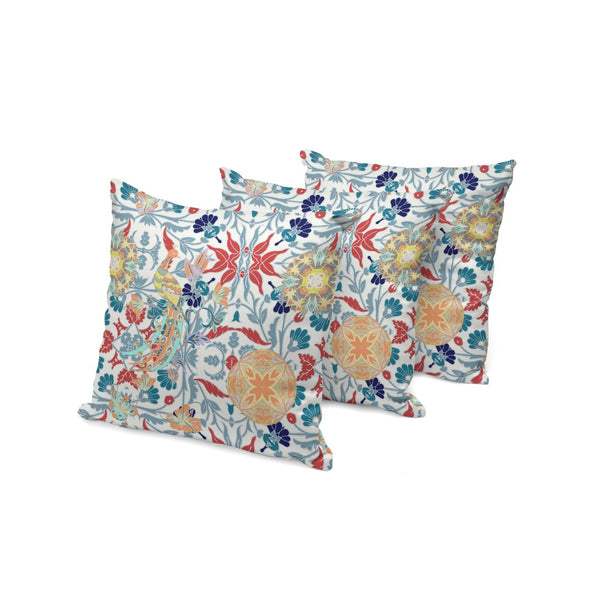 HomeRoots Set of Three 16" Red & White Peacock Throw Pillows - Stylish Indoor/Outdoor Décor for Any Space! 535995