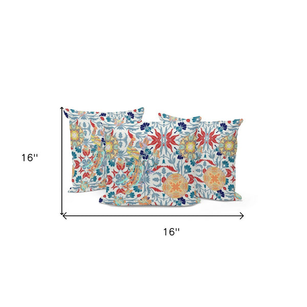 HomeRoots Set of Three 16" Red & White Peacock Throw Pillows - Stylish Indoor/Outdoor Décor for Any Space! 535995