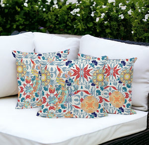 HomeRoots Set of Three 16" Red & White Peacock Throw Pillows - Stylish Indoor/Outdoor Décor for Any Space! 535995