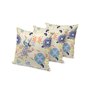 HomeRoots Set of Three 16" Orange and White Peacock Pattern Throw Pillows for Indoor & Outdoor Style 535996
