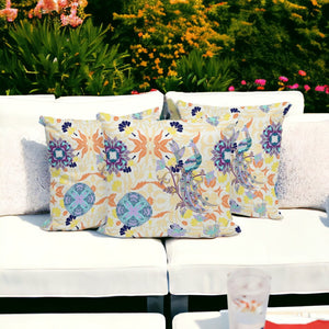 HomeRoots Set of Three 16" Orange and White Peacock Pattern Throw Pillows for Indoor & Outdoor Style 535996