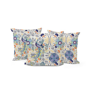 Homeroots Set Of Three 16" X 16" Yellow And White Peacock Eclectic Indoor Outdoor Throw Pillow  Polyester 535997